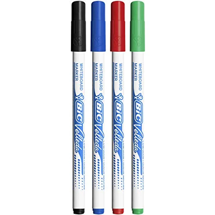 BIC Velleda 1721 Whiteboard Marker, 4er Set mit widerstandsfähiger Rundspitze, schwarz, blau, rot, grün – Bild 4