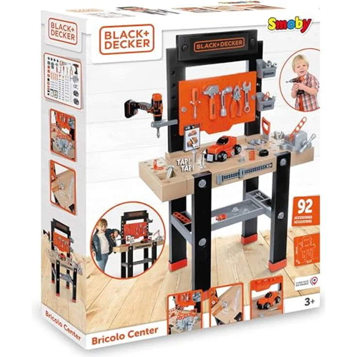 Smoby Spielwerkbank Black + Decker Werkbank Center, Kinderwerkbank mit großer Holzstruktur-Arbeitsfläche und Akkuschrauber, für Kinder ab 3 Jahren – Bild 7