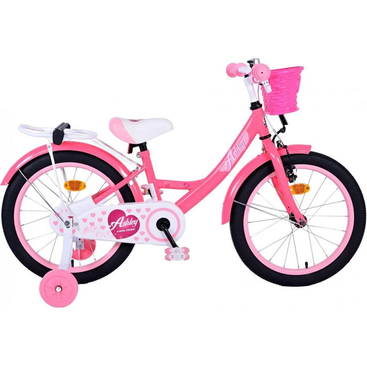 Volare Ashley Kinderfahrrad für Mädchen, 18 Zoll in Rosa/Rot, höhenverstellbarer Sattel und Lenker, integrierter Gepäckträger, Handbremse und Rücktrittbremse – Bild 1