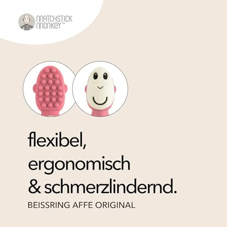 Matchstick Monkey Love Hearts, Silikon-Beißring mit ergonomischen Armen und Struktur-Noppen, ab 3 Monaten – Bild 2