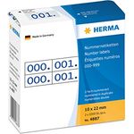 HERMA 4887 Nummernetiketten Zahlen 0 - 999, doppelt (22 x 10 mm, Papier, matt) selbstklebend, permanent haftend, fortlaufende Zahlenetiketten im Kartonspender, 2.000 Etiketten, blau bedruckt
