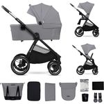 Kinderkraft NEA 2.0 Kombi-Kinderwagen, 2in1 mit Babywanne und Sportsitz, bis 22 kg, Teleskopschieber, inkl. Getränkehalter und Wickeltasche - Platinium Grey, mit Gratis Mobilitätsgarantie