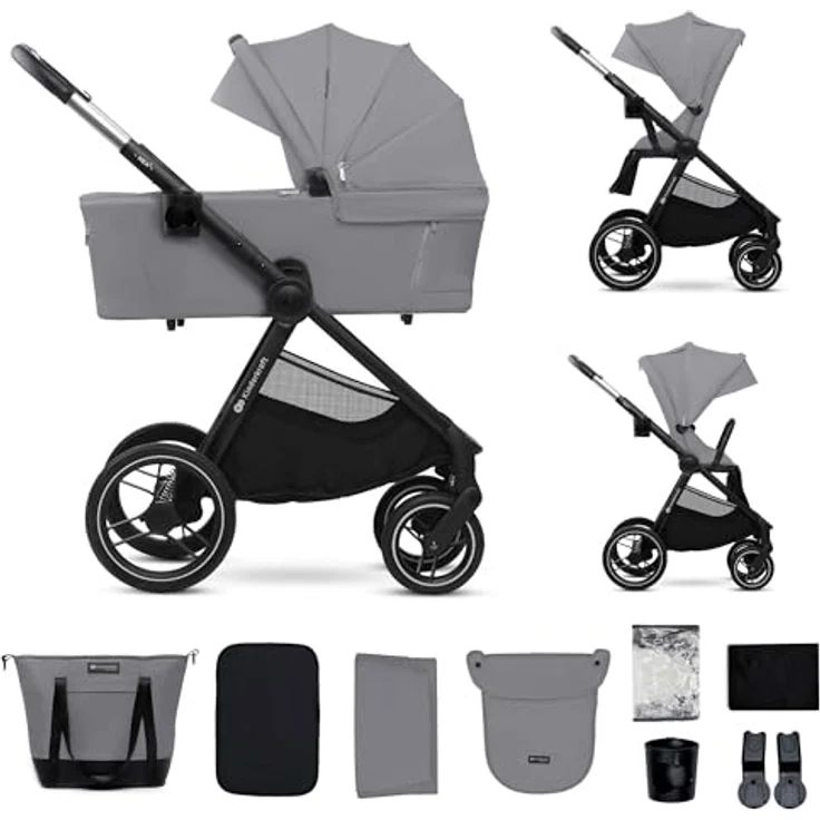Kinderkraft NEA 2.0 Kombi-Kinderwagen, 2in1 mit Babywanne und Sportsitz, bis 22 kg, Teleskopschieber, inkl. Getränkehalter und Wickeltasche - Platinium Grey, mit Gratis Mobilitätsgarantie – Bild 1