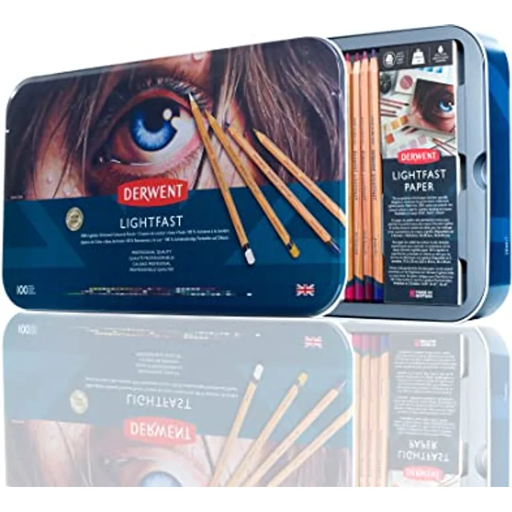 Derwent Lightfast Buntstifte, 100 Stück im Metalletui, 4 mm Runder Kern in Premium-Stärke, Cremige Textur, Ideal für Kunst, Zeichnen & Malen, Professionelle Qualität, 2306017
