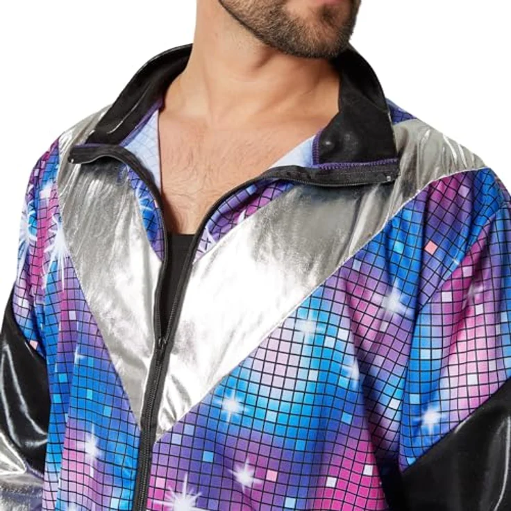 dressforfun Jogginganzug Herren, Retro-Trainingsanzug für Fasching und Karneval, glänzend, blau, Größe L – Bild 4