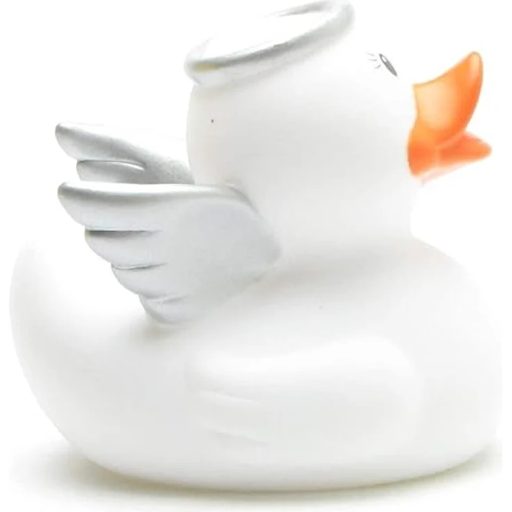 Duckshop Badeente, personalisierbar Engel Ente mit Wimpern, weiß, Quietschefunktion, 8 cm – Bild 4