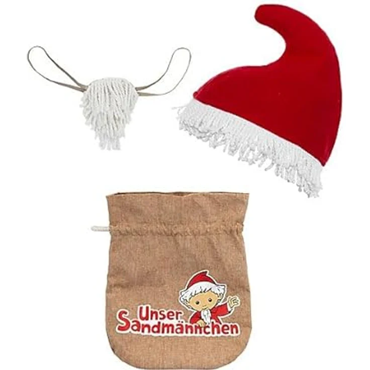 Maskworld Sandmännchen Kostüm für Erwachsene, Größe M, inklusive rotem Mantel mit grünem Cape, Zipfelmütze, Bart und Beutel, offiziell lizenziert für Karneval & Fasching – Bild 5