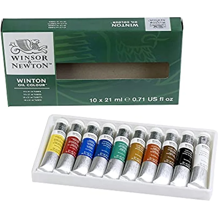 Winsor & Newton Winton Ölfarbe, 10er Set in 21 ml Tuben, hohe Lichtbeständigkeit, hohe Deckkraft, gleichmäßige Konsistenz, reich an Farbpigmenten