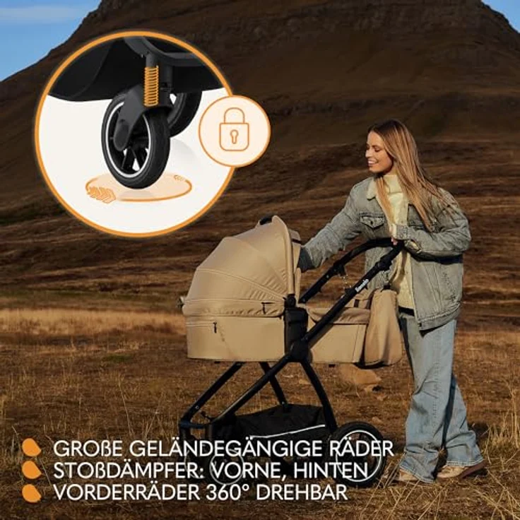 Lionelo Meril Kombikinderwagen 3-in-1, Babywanne bis 9 kg, Kindersitz bis 13 kg, für 0-48 Monate bis 22 kg, Geländeräder 360°, Vollfederung - Grau – Bild 5