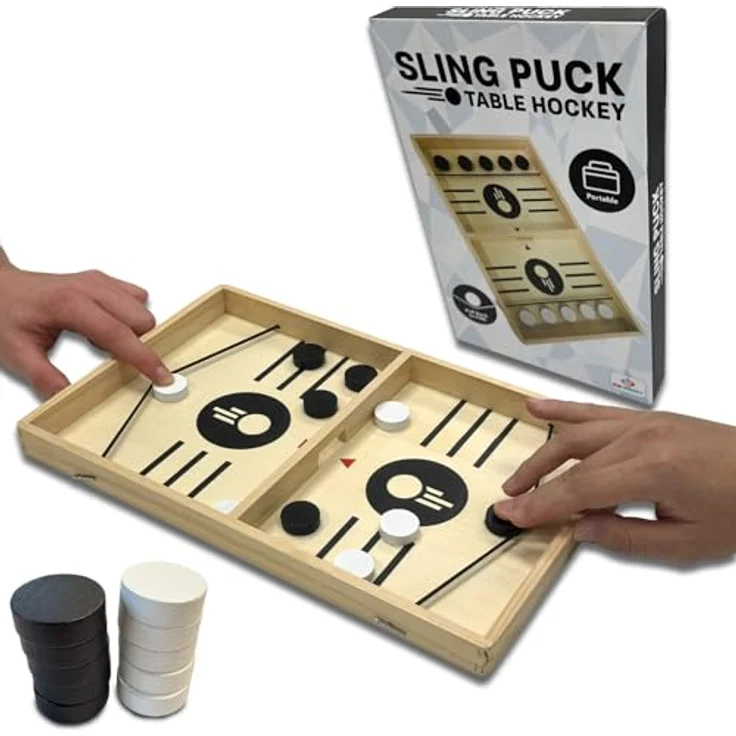 Mad Monkey Tischfussball Slingpuckspiel, hochwertiges Tisch Hockey Brettspiel für Zuhause & Büro, Schwarz/Weiß – Bild 1