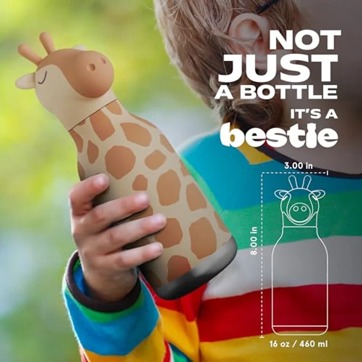 ASOBU Bestie Kindertrinkflasche mit Giraffenkopf, isolierte Edelstahlflasche 420ml, auslaufsicher & BPA-frei, spülmaschinenfest – Bild 5