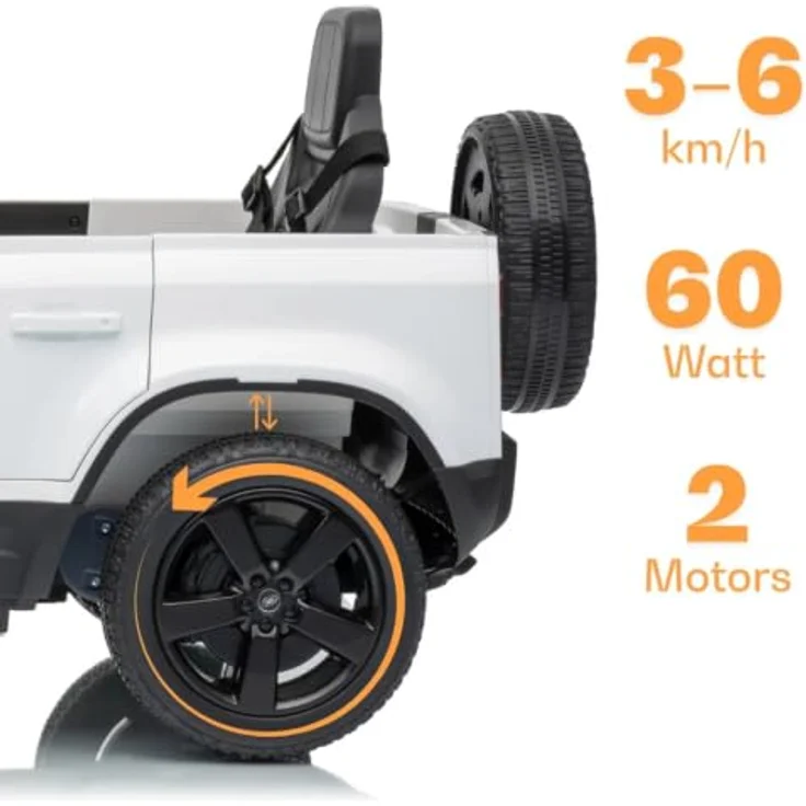 Vrooomy Land Rover Defender 90 Elektro-Kinderfahrzeug 12V für 1 bis 5 Jahre – Akku-Kinderauto mit Fernbedienung, EVA-Rädern, 3-Punkt-Gurt und MP3-Player – Weiß – Bild 9