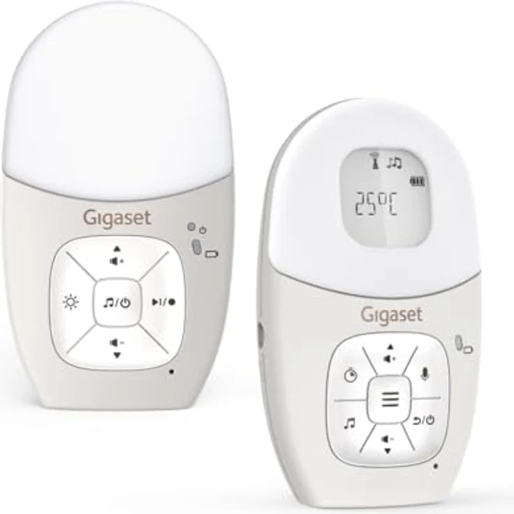 Gigaset Baby 100 Audio, Audio-Babyphone mit DECT-Technologie, Zwei-Wege-Kommunikation, 300m Reichweite, Fütterungstimer, Temperatursensor, Nachtlicht, 3-stufige Tonanzeige, Warm Grey – Bild 1