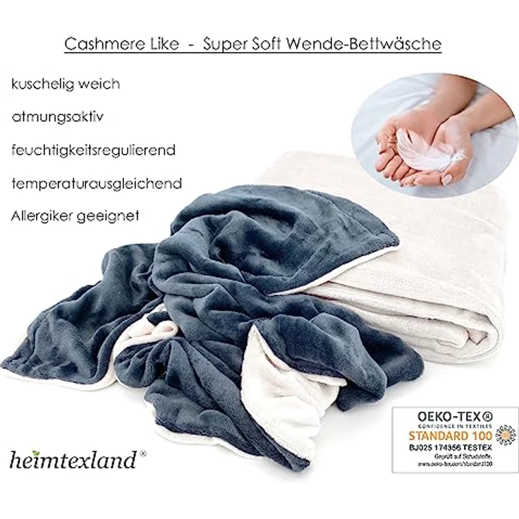 heimtexland ® Teddy Flanell Wende Bettwäsche Bettbezug Set 80x80 I 135x200 Plüsch Bezug Cashmere Touch Typ751 Creme – Bild 5