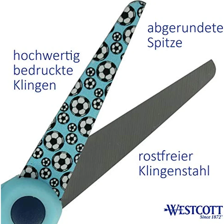 WESTCOTT Softgrip Kinderschere mit Fußball-Motiv, bedruckte Klinge 13 cm, ergonomischer Griff – Bild 3