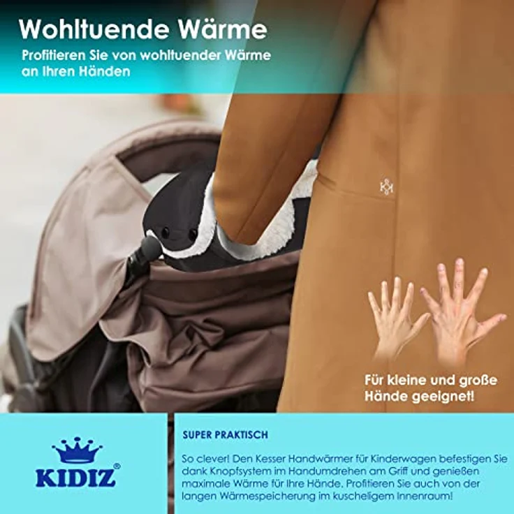KIDIZ® Handwärmer Kinderwagen Handschuhe Handmuff Kinderwagenmuff mit warme Plüschmaterial Fleece und Baumwolle Innenseite Wasserdicht Winddicht Handwärmer Universalgröße für alle Kinderwagen Buggy Anthrazit – Bild 6