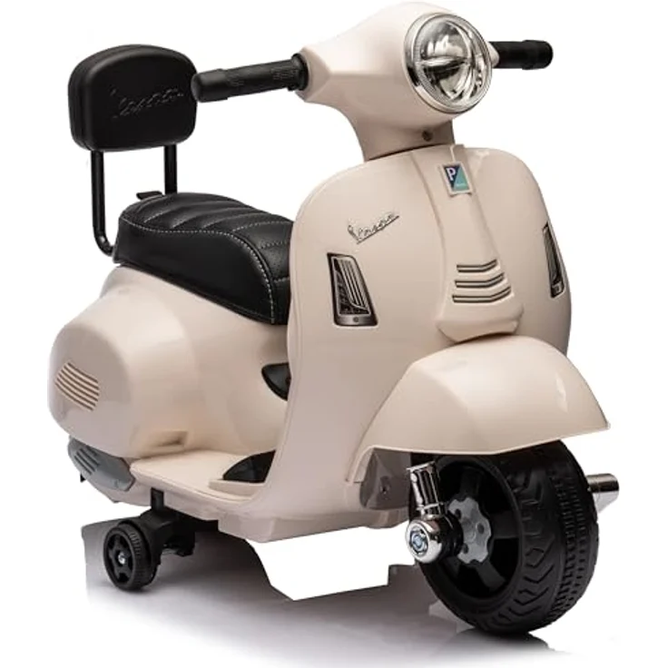 Sun Baby Vespa Elektro Motorrad für Kinder ab 18 Monaten, Weiß mit Rückenlehne, Hupe, Gaspedal, Beleuchtung, Seitenrädern, Elektroroller, Kinderroller, Kindermotorrad, Elektrofahrzeuge – Bild 5