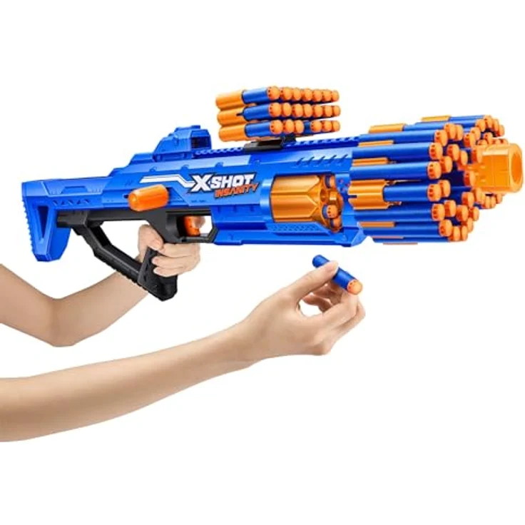 X-Shot Insanity Berzerko Blaster, Single-Action Dartblaster mit 8er Rotationstrommel, 48 Darts und 27m Reichweite, modulares System mit 3 Darthaltern für Outdoor Action & Teamsport – Bild 4