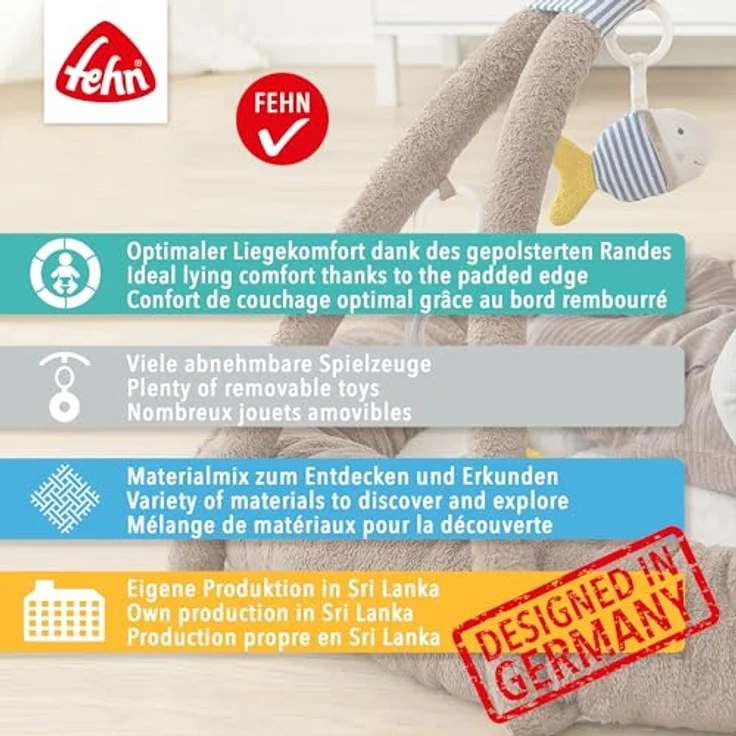 Fehn Otter Theo 3-D-Activity-Nest Spielbogen, besonders weich und gepolstert, Otter Braun/Sand, für Babys ab 0+ Monaten – Bild 6