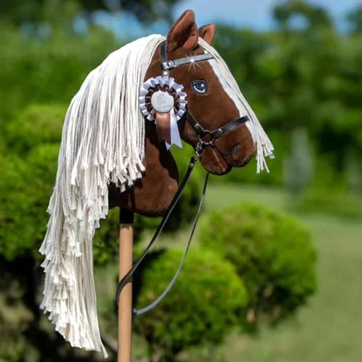 Hobby Horse A3 Sunny Dream, Dunkles Alezan-Pferd mit glitzerndem Frontteil und weißem/braunem Satinfluss, Reitspielzeug für Kinder und Jugendliche – Bild 2