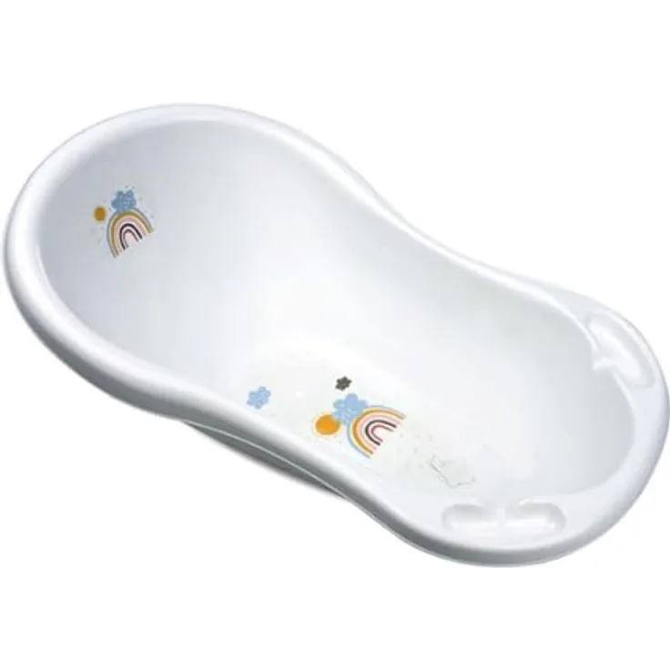 Lorelli Babybadewanne Rainbow 84 cm mit Wasserablauf und ergonomischer Form, weiß