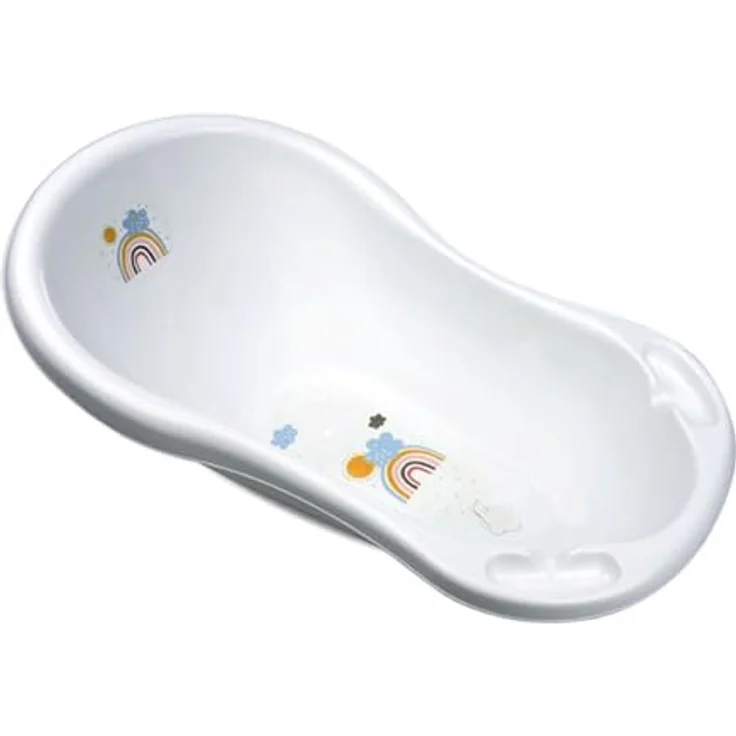 Lorelli Babybadewanne Rainbow 84 cm mit Wasserablauf und ergonomischer Form, weiß
