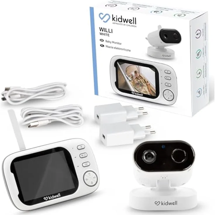 COIL Video-Babyphone mit Kamera, 3,5" LCD-Bildschirm (1280 x 720p), Nachtsichtmodus, Temperaturanzeige, 8 Schlaflieder, VOX-Modus, bis zu 300 Meter Reichweite – Bild 3