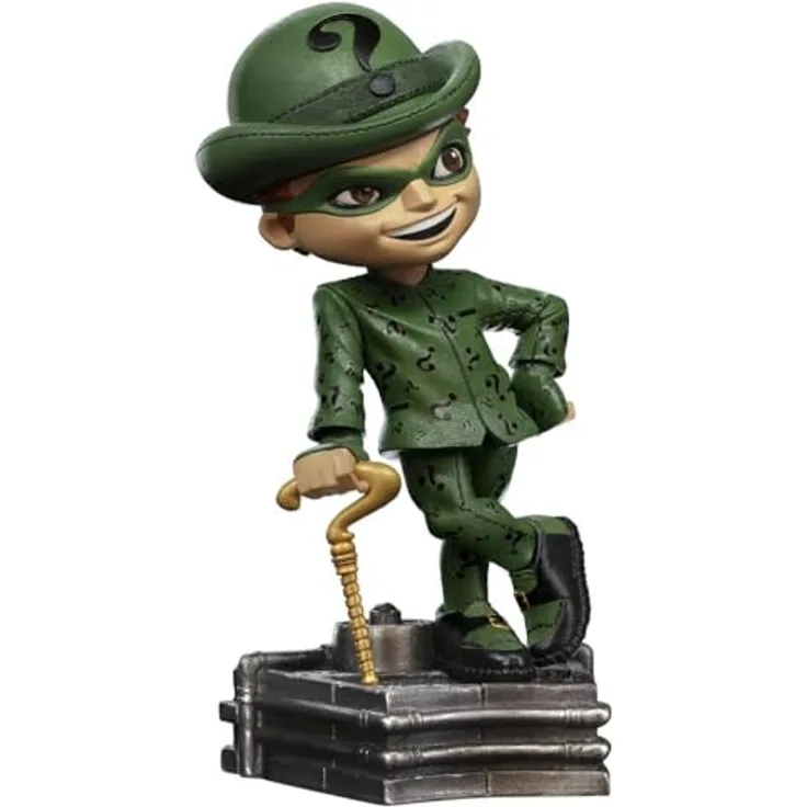 Iron Studios MiniCo Riddler Statue, 15cm detailreiche Figur aus Batman Forever mit grünem Anzug und Bowlerhut