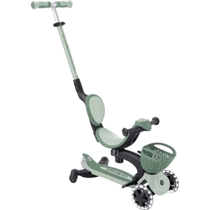 Globber GO-UP Baby Lights 360°, höhenverstellbares Kinderfahrzeug, Tretroller, Dreirad und Laufrad, 3rädrig bis 9 Jahre, bunte LED-Leuchtrollen, salbeigrün – Bild 2