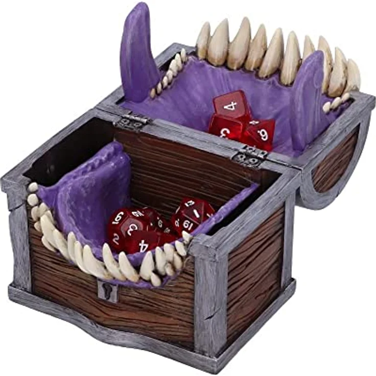 Nemesis Now Dungeons & Dragons Aufbewahrungsbox Mimic Box, handgefertigt aus hochwertigem Resin, lila Innenraum, designte als Mimic mit 6 Augen und Fangzähnen – Bild 9