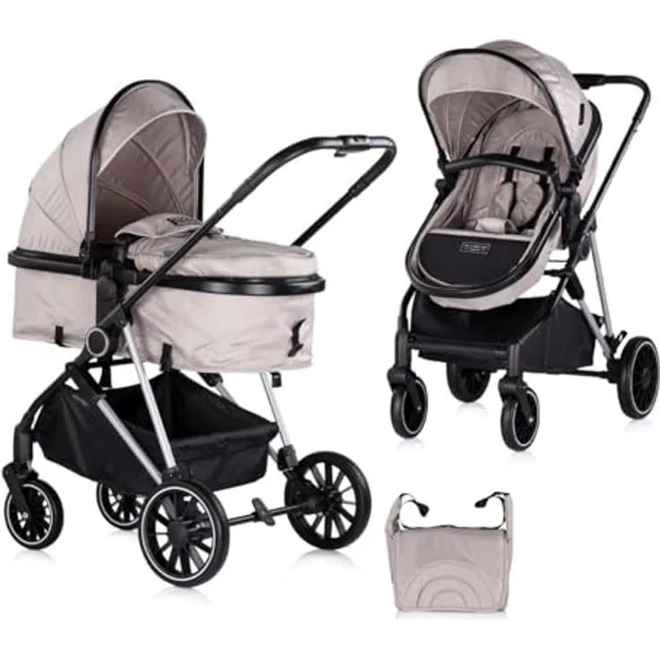 Chipolino Kinderwagen Aura 2 in 1 umbaubar Wickeltasche Sitz umkehrbar bis 22 kg, Farbe:hellbraun