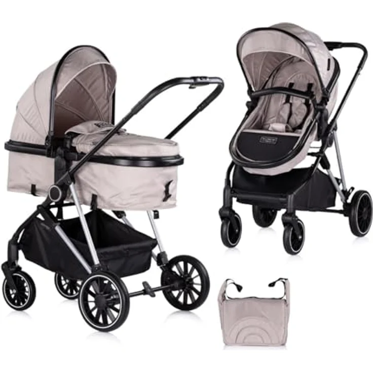 Chipolino Kinderwagen Aura 2 in 1 umbaubar Wickeltasche Sitz umkehrbar bis 22 kg, Farbe:hellbraun – Bild 1