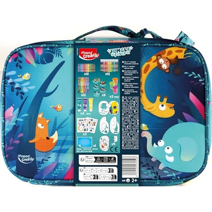 Maped CREATIV – 907059 Bastel-Koffer JUNGLE FEVER – 50-tlg. Set mit Jumbo-Buntstiften, Filzstiften, Kreiden, Fingerfarben, Modelliermassen und Aufklebern – Bild 3