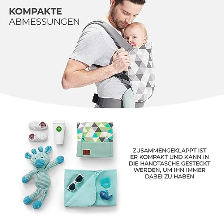 Kinderkraft Babytrage NINO CONFETTI, Rückentrage, Bauchtrage für Säuglinge und Kleinkinder, Baby Carrier, Kindertrage, Ergonomisch, aus Baumwolle, ab 3 Monate bis 20 kg, Grau – Bild 7