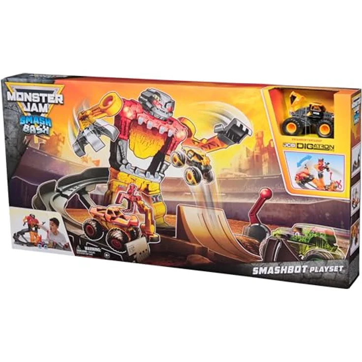 Monster Jam 1:64 Smash & Bash Smashbot Playset, mit verstellbarem Launcher und reparierbarem Roboter, inklusive Smash & Bash JCB Digatron Truck – Bild 10