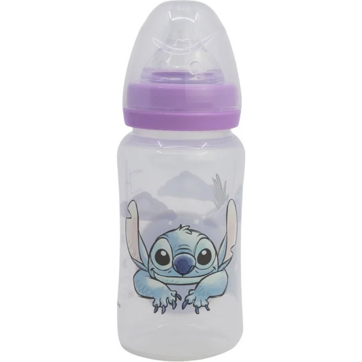 Lilo & Stitch Babyflasche 240 ml Weithalsflasche mit Silikon-Sauger, 3 Positionen, ergonomisch und leicht zu reinigen