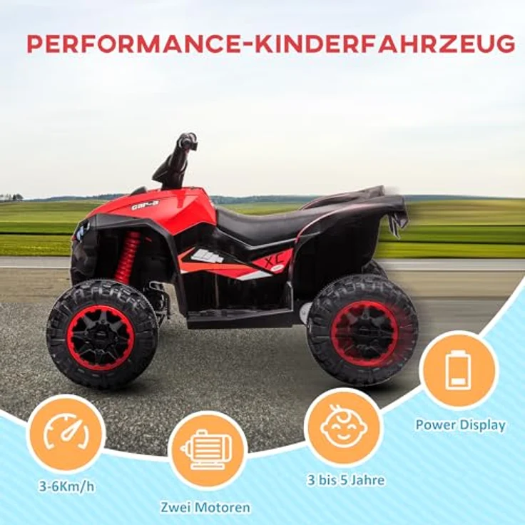HOMCOM Elektro-Kinderquad Elektro-Quad, MP3-Musikplayer, USB-Anschluss, Belastbarkeit 25 kg, 3-6 km/h, Rot – Bild 3