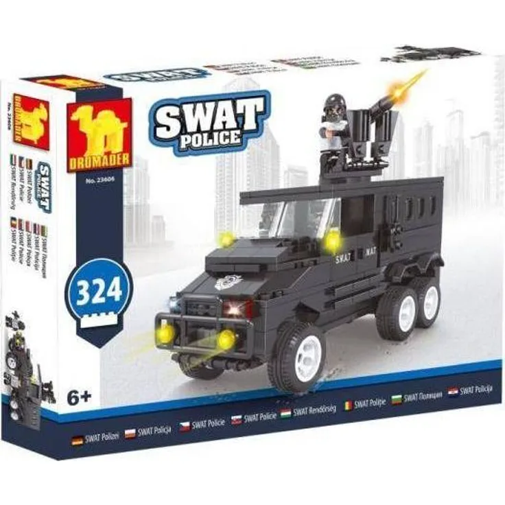 Dromader Dromedary Blocks Swat Car (23606), Klemmbaustein-Set mit Figuren zur Förderung von Kreativität und Hand-Auge-Koordination