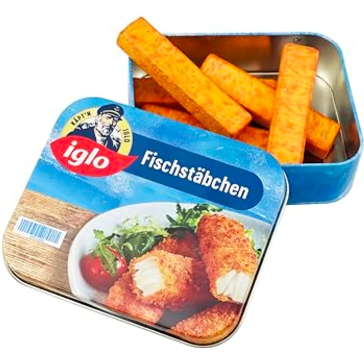tanner DER KLEINE KAUFMANN TANNER Deco - Iglo Fischstäbchen in Metalldose, lebensmittelechtes Holzspielzeug für Kaufmannsladen, detailgetreues Design – Bild 1