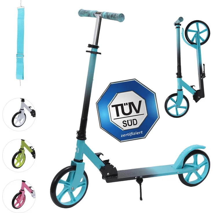 Europebazar Habib Kinderroller 200mm Cityroller, klappbar, bis 100 kg, TÜV-zertifiziert, Blau