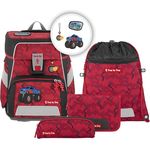 Step by Step Schulranzen-Set Space Monster Truck Rocky, 5-teilig, rot-blau, ergonomischer Tornister mit Reflektoren, höhenverstellbar mit Hüftgurt, 20l