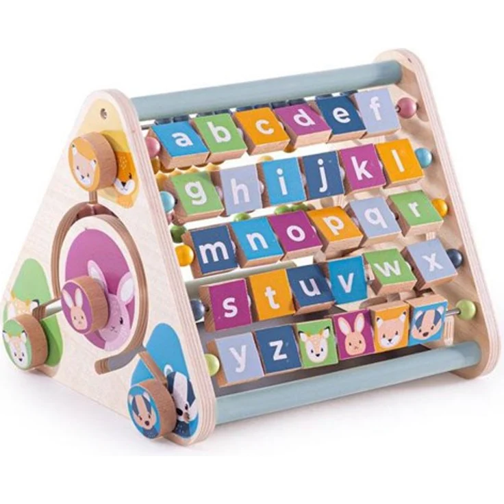 Bigjigs Wooden Activity Center, interaktives Holzspielzeug mit Abakus, Tafel und Tierblöcken für Kleinkinder