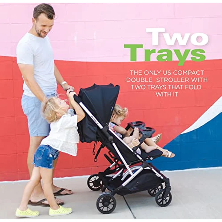 Joovy Kooper X2 Doppelter Kinderwagen, leichter Kinderwagen, kompakt zusammenklappbar mit Ablagen, grau – Bild 7