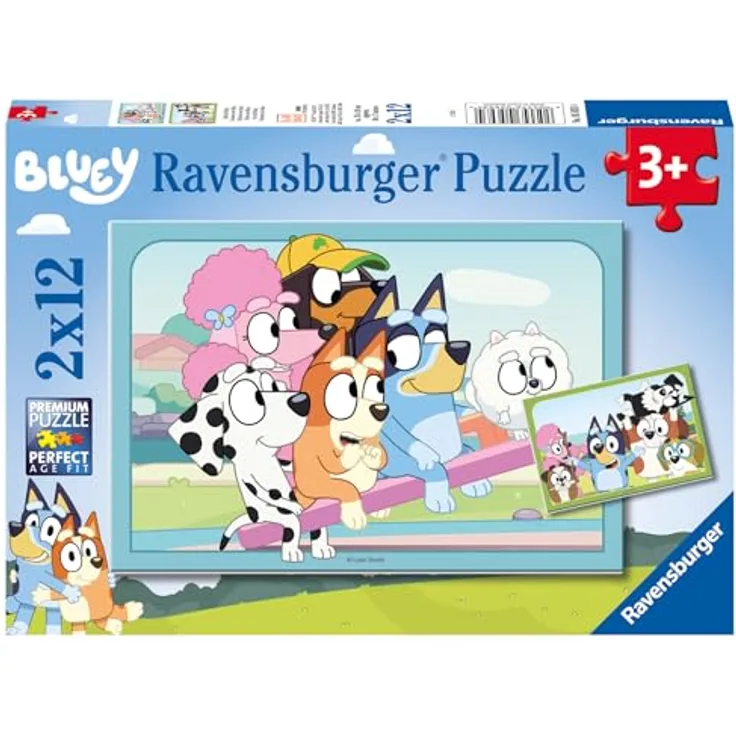 Ravensburger Kinderpuzzle 05693 - Spaß mit Bluey - 2x12 Teile Bluey Puzzle für Kinder ab 3 Jahren, Blau
