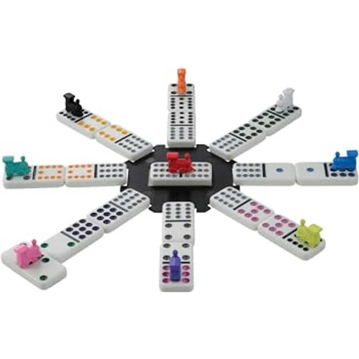 Philos 3630 - Domino Mexican Train, Legespiel für 2-8 Spieler mit 91 Urea Domino Steinen und Holzspielsteinhaltern – Bild 2