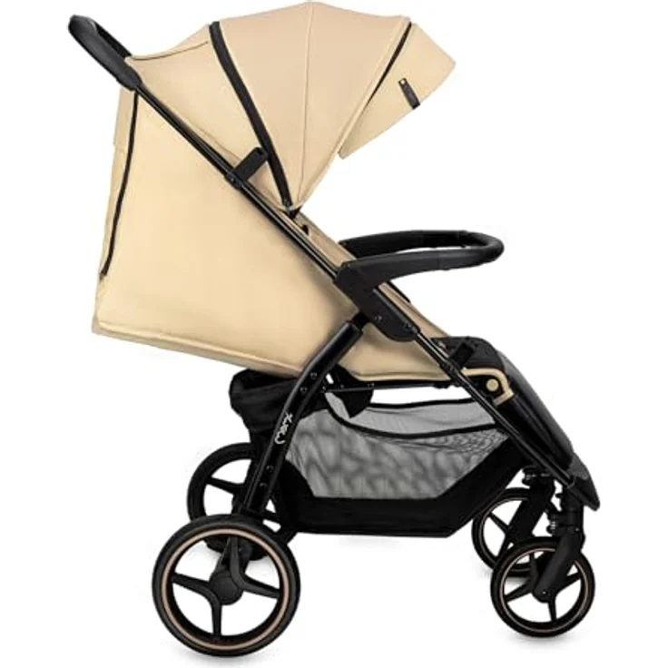 MoMi MIYA EVA Buggy, Kinderwagen mit Einhand-Faltung, XL-Rädern, 4-Rad-Federung, Beige, Zubehörset – Bild 16