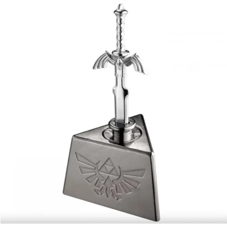 Hanayama HUZZLE - Zelda Master Sword (Diff. 6), Metallpuzzle mit zylindrischem Mittelstück und Steinsockel, Mehrfarbig – Bild 1