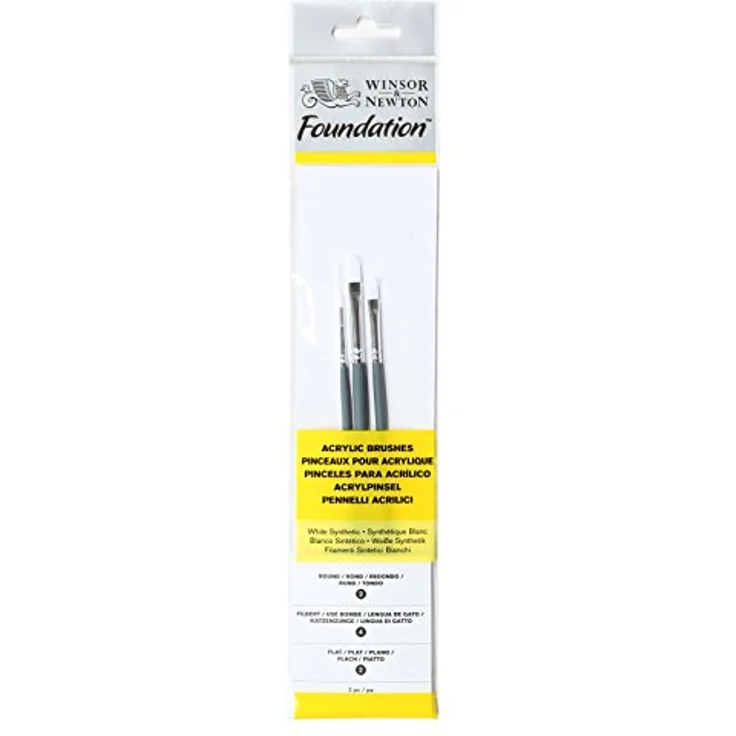 Winsor & Newton 5295003 Foundation Pinselsets, Acrylpinsel, 3er Set,, Rundpinsel Nr. 2, Flachpinsel Nr.2, Filbert Nr.4 - kurzer Stiel – Bild 1