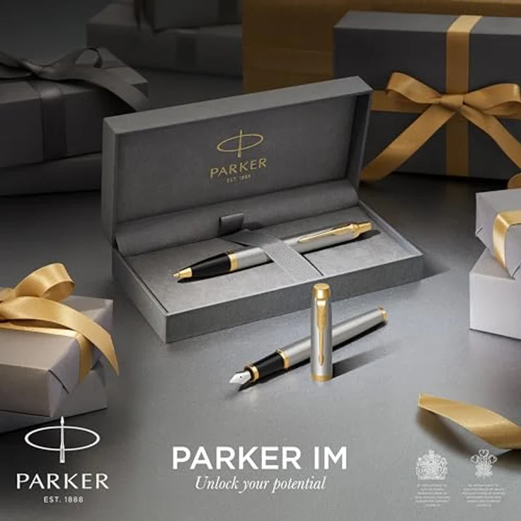 Parker Pen BALL PEN KIT, Kugelschreiber Set in Šampaninė mit Edelstahl-Oberfläche und vergoldeten Ringen, 2 Stück – Bild 6