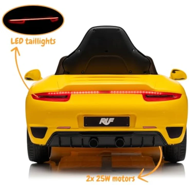 Porsche RUF GT Kinder Elektro Auto, 12V, für 1-5 Jahre, mit Fernbedienung, gelb, MP3-Player, Sicherheitsgurt, Weiche EVA-Reifen – Bild 8